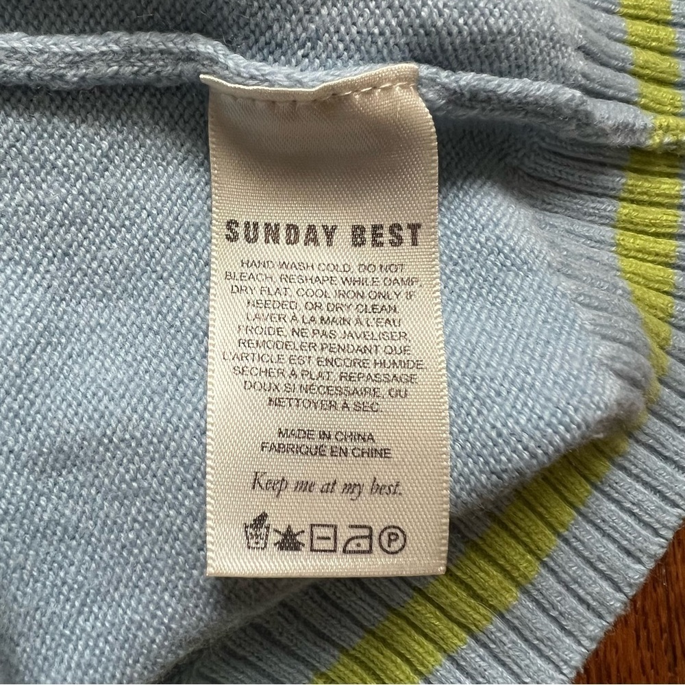 Aritzia Sunday Best Merino Wool Cotton Blue Green Knit Cropped Sweater Vest Sz S - Picture 9 of 13